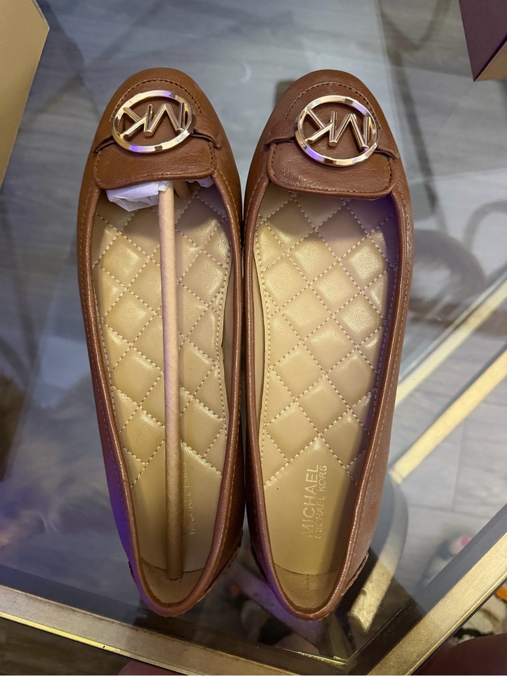 Michael Kors Tan Quilted Insole Logo Moccasin Flats
